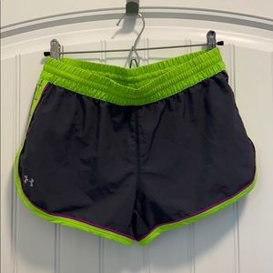 Grey & Lime Green Under Armour Workout Shorts, XS